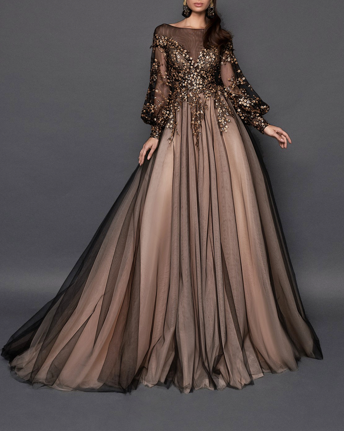 Women's Elegant Mesh Embroidered Gown Dress
